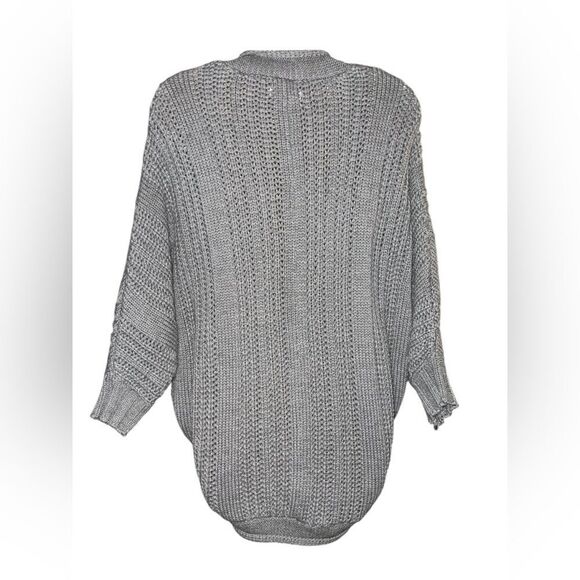 JJ❤️Basics Gray Large Bat Sleeves Sweater Knit Cardigan High-Low Open Front - Picture 2 of 5
